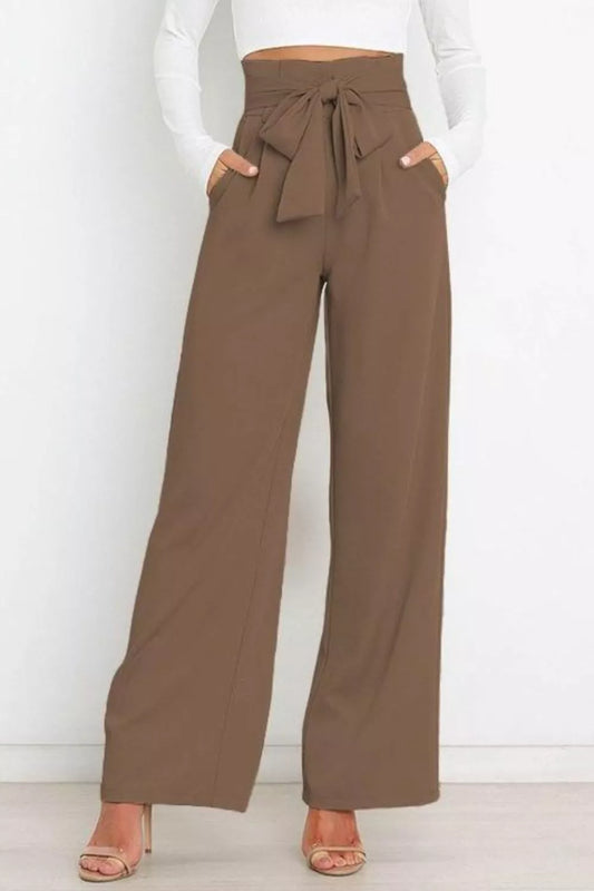Ottilie Tie-Front Palazzo Trouser Khaki
