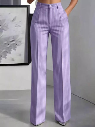 High-Waisted Striped Wide-Leg Pants Lavender Purple