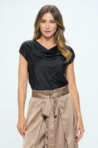 Margaux Cowl Neck Satin Top Black
