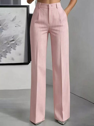 High-Waisted Striped Wide-Leg Pants Light Pink