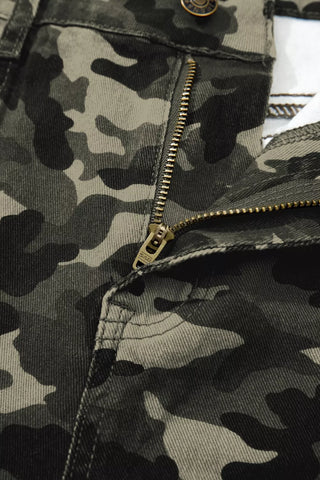 Camouflage Print Multi Pocketed Womens Denim Pants