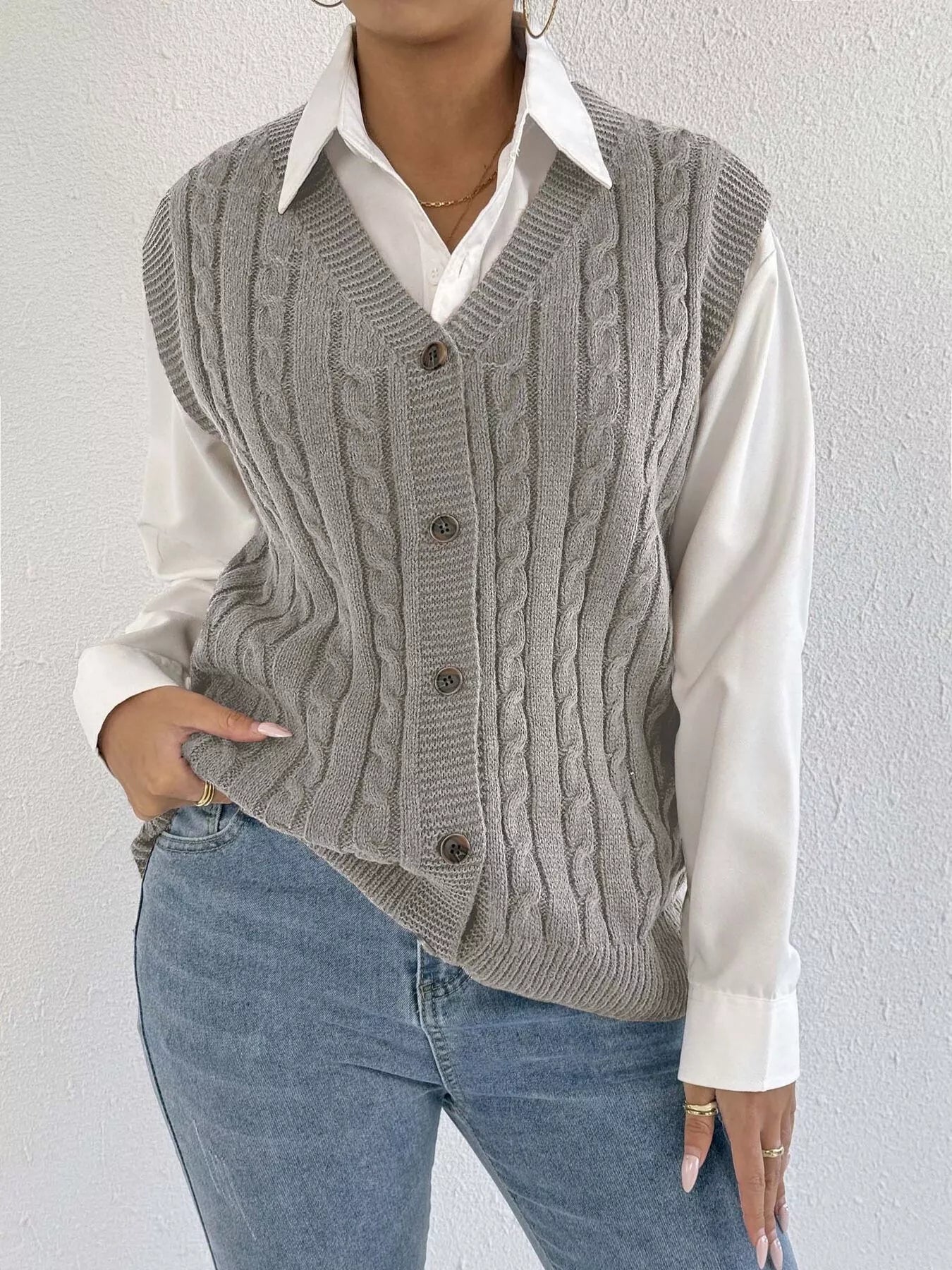 Joni Cable Button Sweater Vest