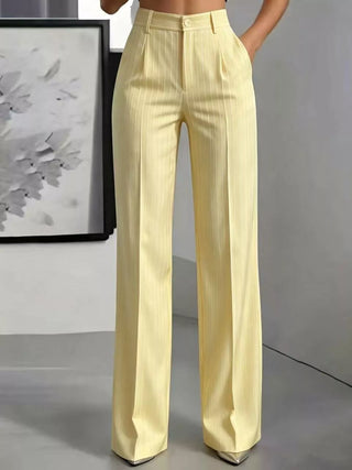 High-Waisted Striped Wide-Leg Pants Light Yellow