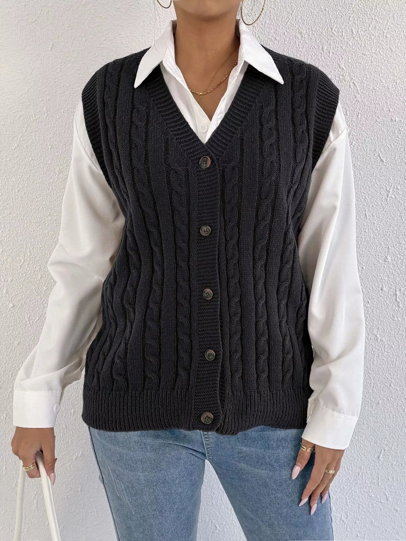 Joni Cable Button Sweater Vest