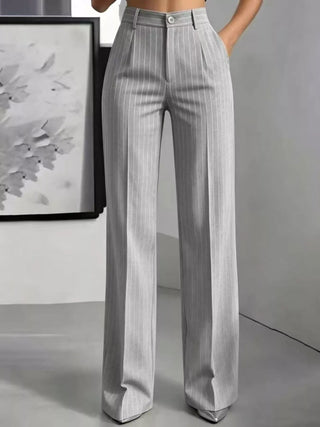 High-Waisted Striped Wide-Leg Pants Silver