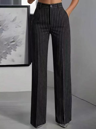 High-Waisted Striped Wide-Leg Pants Black