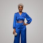 Sierra Satin Wrap Top Royal Blue
