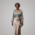 Sierra Satin Wrap Top Sage