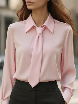 Tie-Neck Long Sleeve Blouse Pink