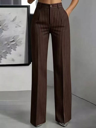 High-Waisted Striped Wide-Leg Pants Brown