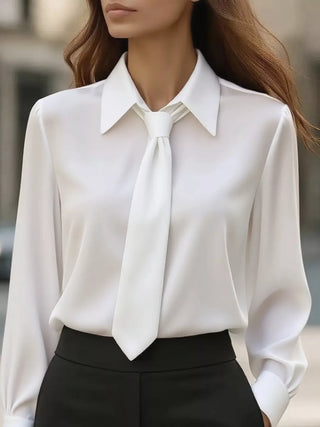 Tie-Neck Long Sleeve Blouse White