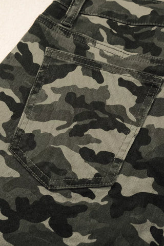 Camouflage Print Multi Pocketed Womens Denim Pants