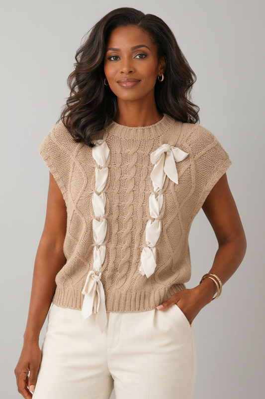 Anneliese Bow Accent Cable Knit