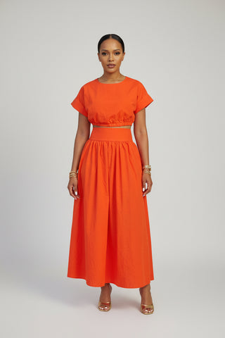 Short Sleeve Crop Top and Skirt Set