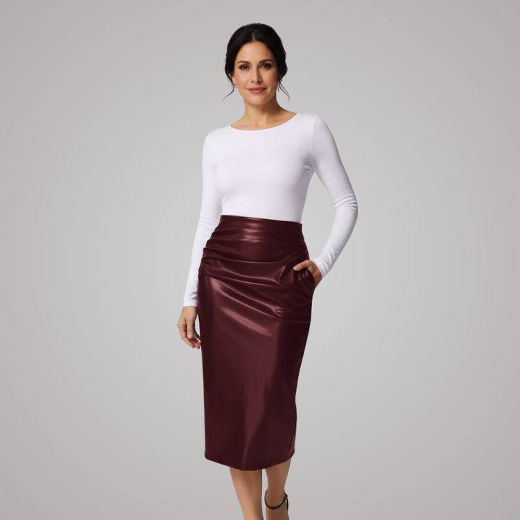 Leona Back-Slit Leather Skirt