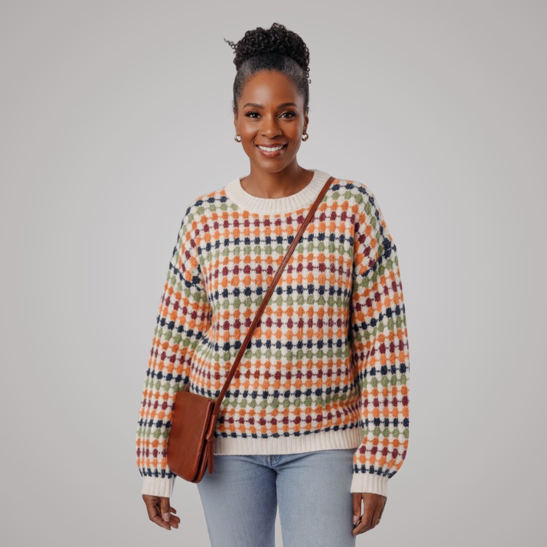 Renna Stripe-Dot Knit Pullover