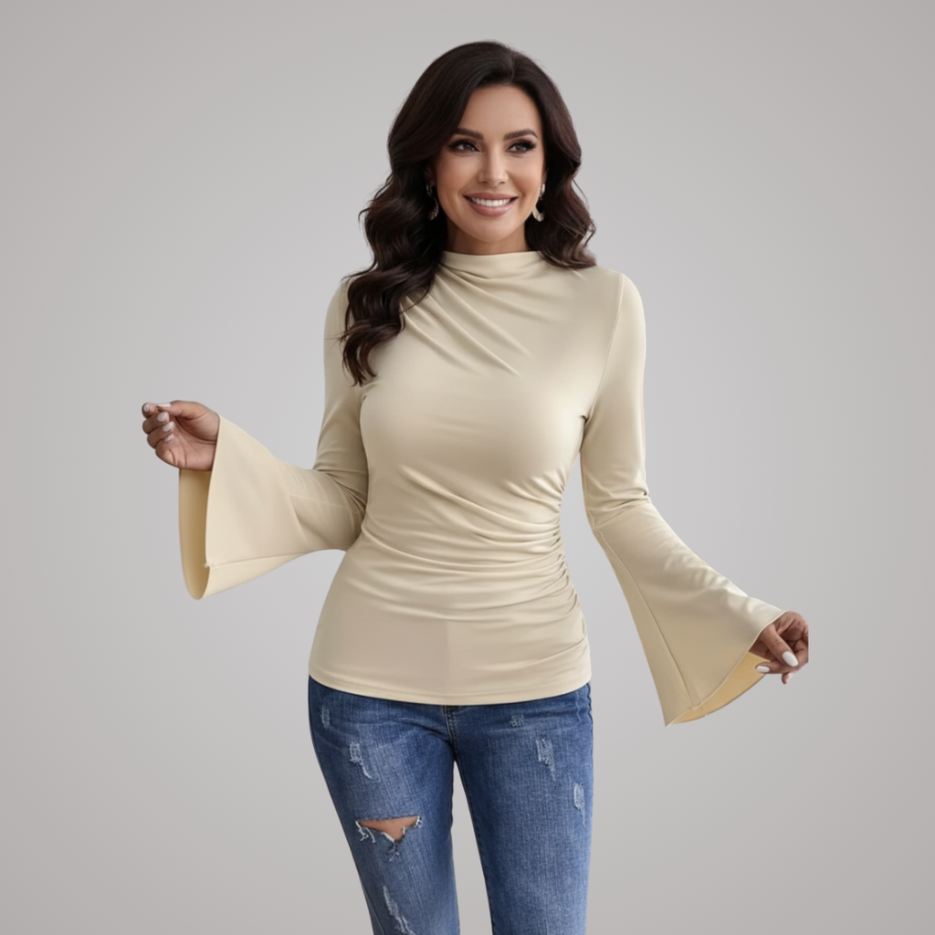 Maris Mock-Neck Ruched Tee
