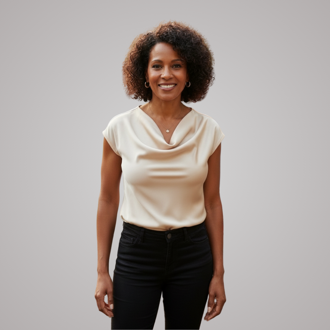 Margaux Cowl Neck Satin Top Tan