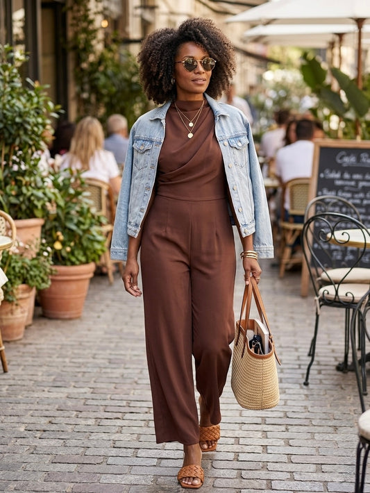 Nerina Ruched Mock Neck Jumpsuit