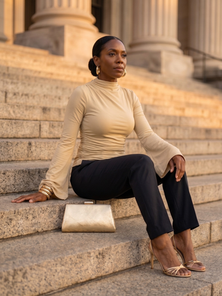 Maris Mock-Neck Ruched Tee