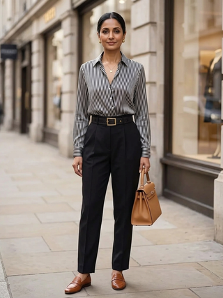 Noemi Stripe Tailored Shirt Black