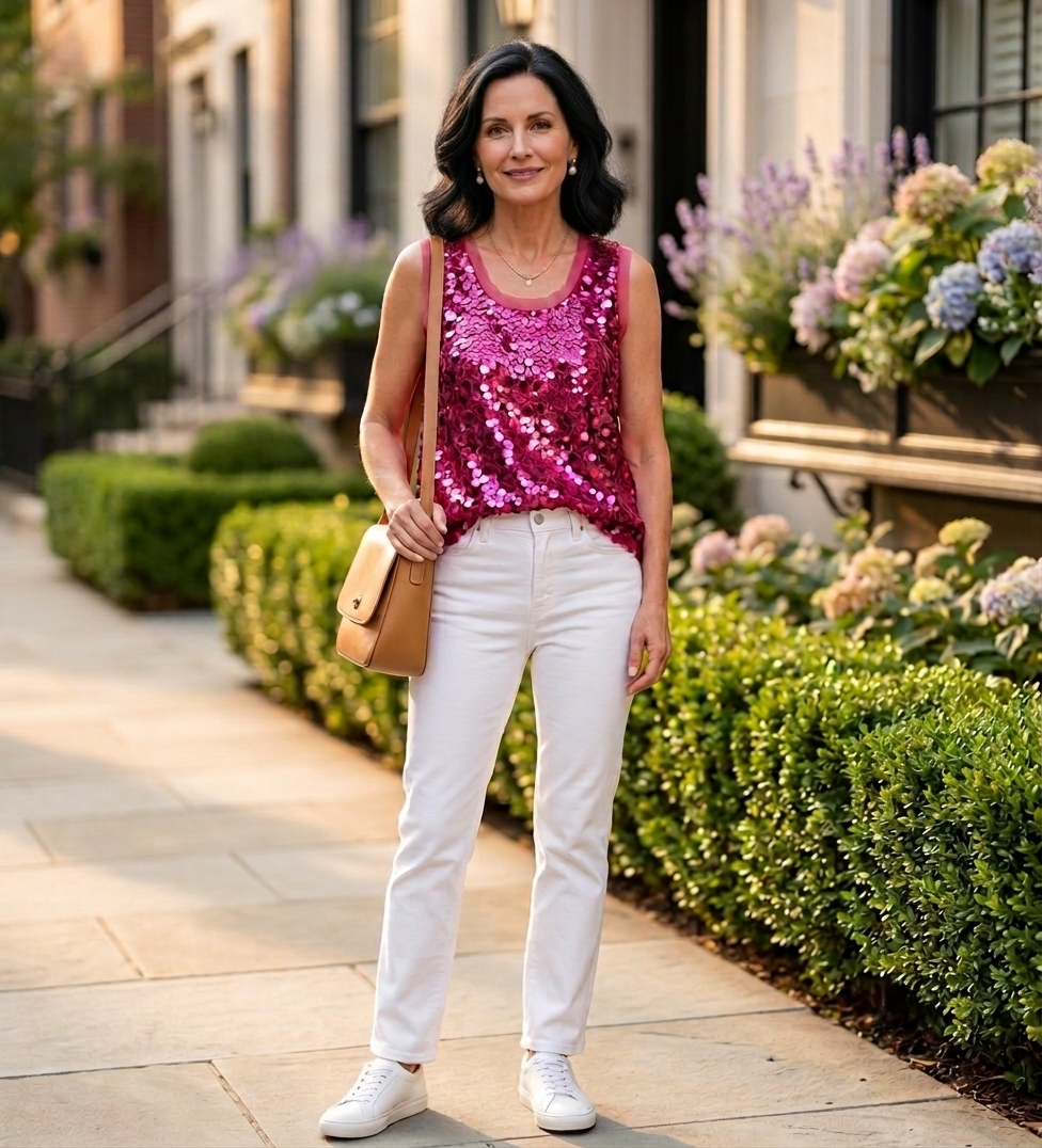 Liora Sequin Evening Tank Hot Pink
