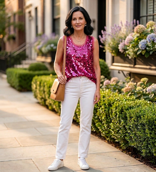 Liora Sequin Evening Tank Hot Pink
