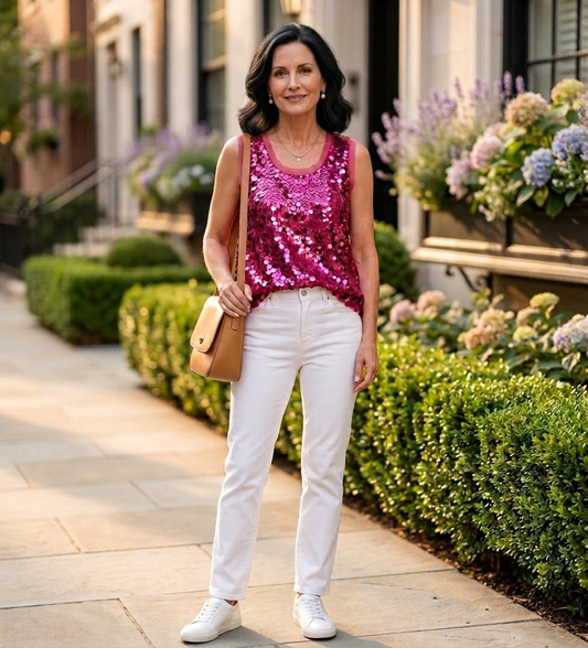 Liora Sequin Evening Tank Hot Pink