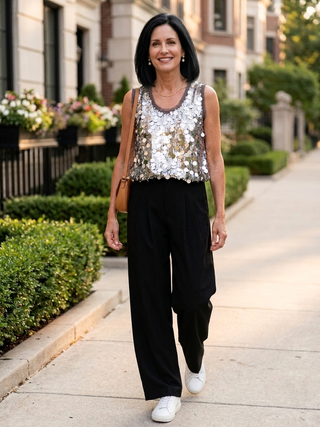 Liora Sequin Evening Tank Gray