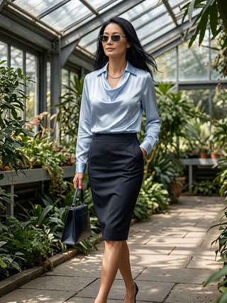 Elianne Drape-Collar Blouse Blue