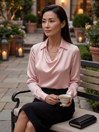 Elianne Drape-Collar Blouse Pink