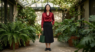 Elianne Drape-Collar Blouse Burgundy