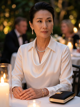 Elianne Drape-Collar Blouse White