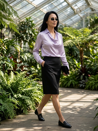 Elianne Drape-Collar Blouse Purple