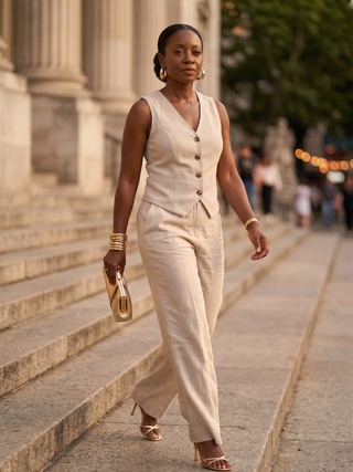 Camille Buttoned Vest Set