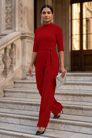 Vivienne Tie-Waist Jumpsuit Deep Red