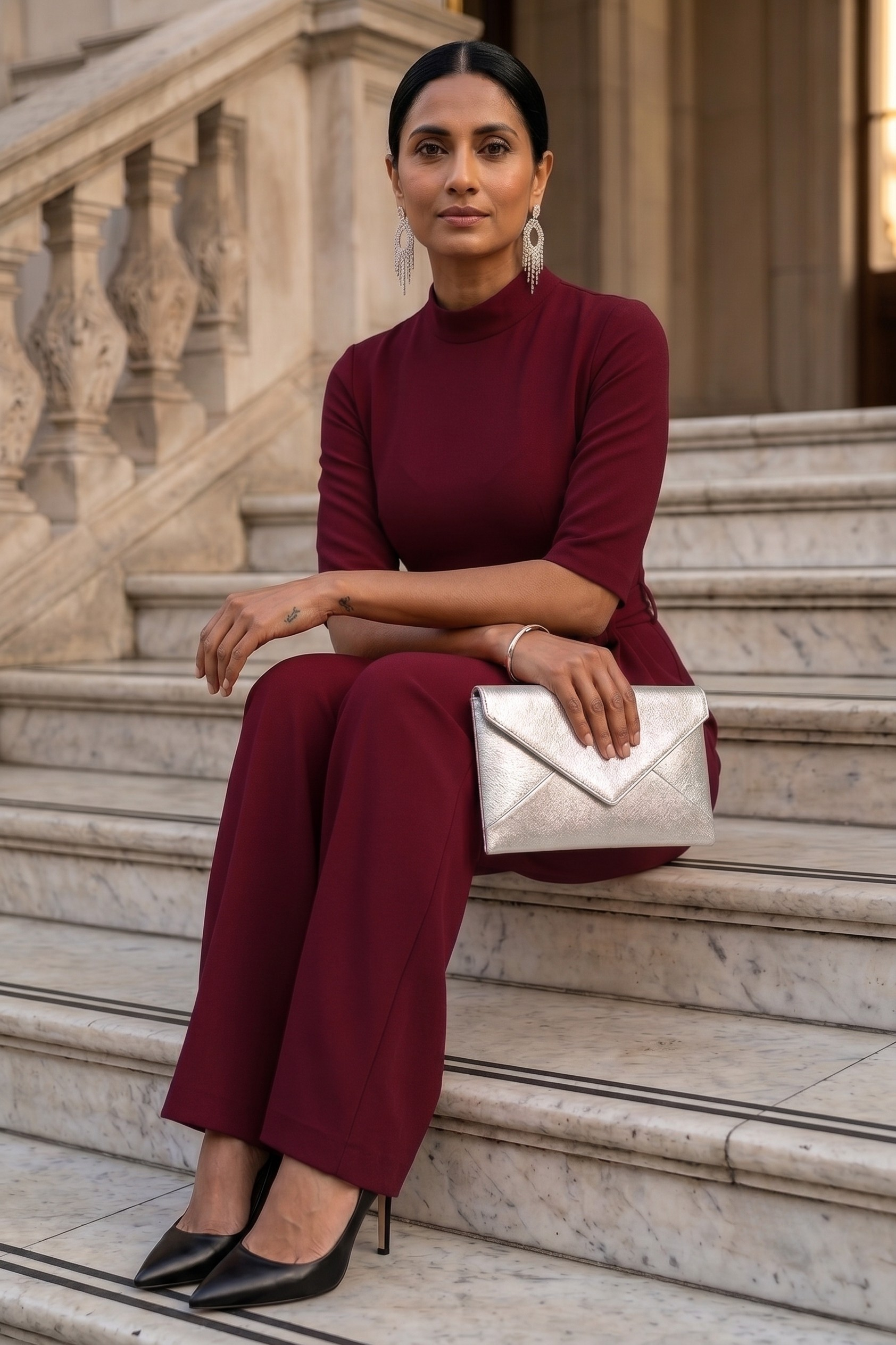Vivienne Tie-Waist Jumpsuit Burgundy