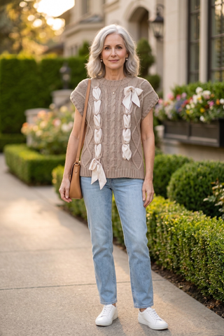 Anneliese Bow Accent Cable Knit