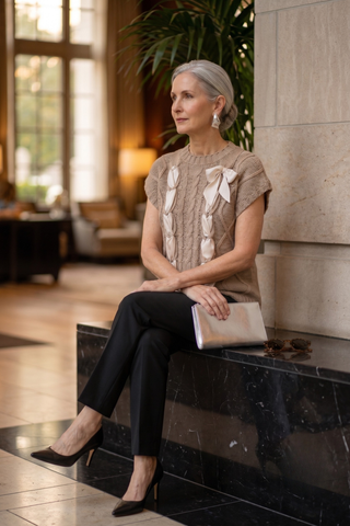 Anneliese Bow Accent Cable Knit