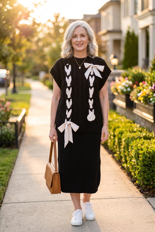Anneliese Bow Accent Cable Knit