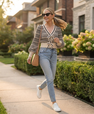 Colette Stripe Bow Accent Cardigan