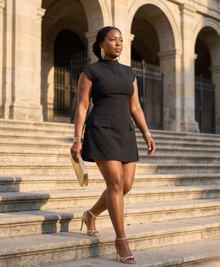 Coralie Mock Neck A-Line Dress