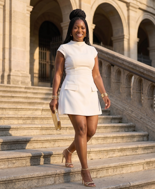 Coralie Mock Neck A-Line Dress