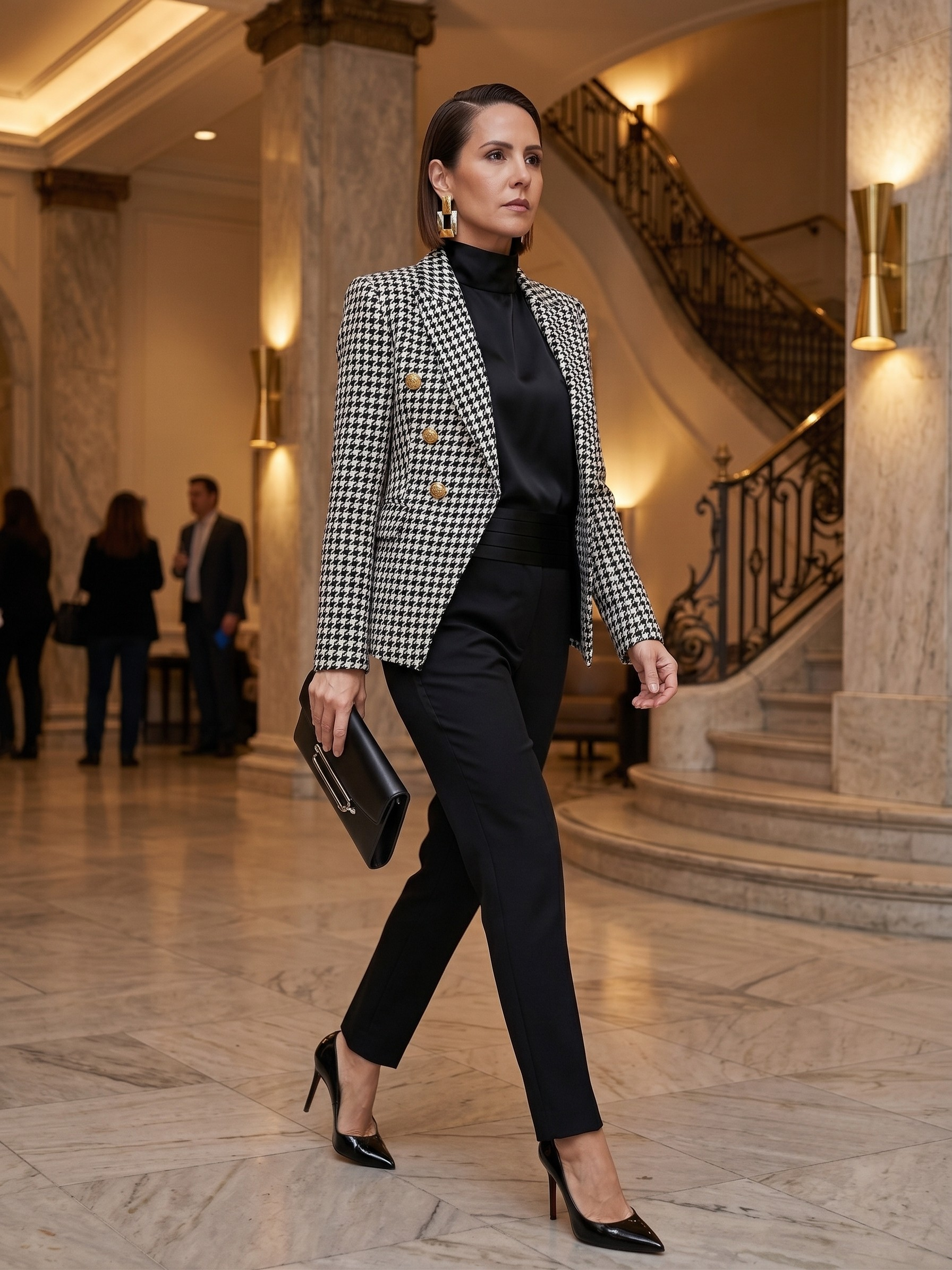 Corinne Signature Lapel Blazer Houndstooth