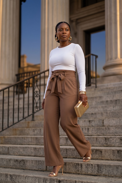 Ottilie Tie-Front Palazzo Trouser Khaki