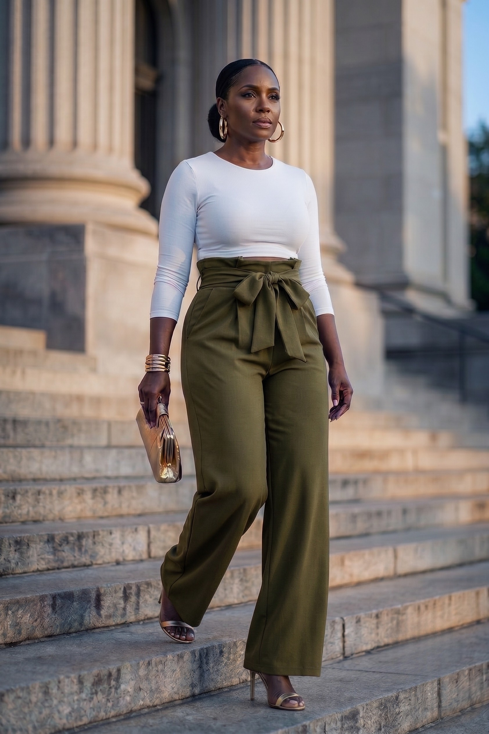 Ottilie Tie-Front Palazzo Trouser Army Green