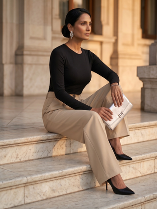 Genevieve High-Waist Palazzo Trouser Khaki