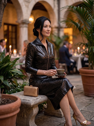 Marcella Croc-Embossed Contour Midi