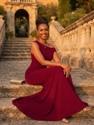 Thalia Ruched One-Shoulder Dress Burgundy