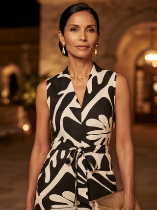 Aurette Printed Palazzo Jumpsuit Black